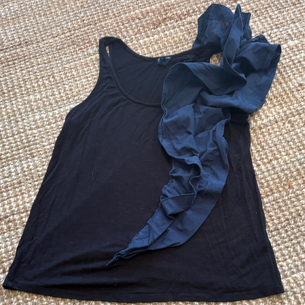 Black and Navy Ruffle Tank Top